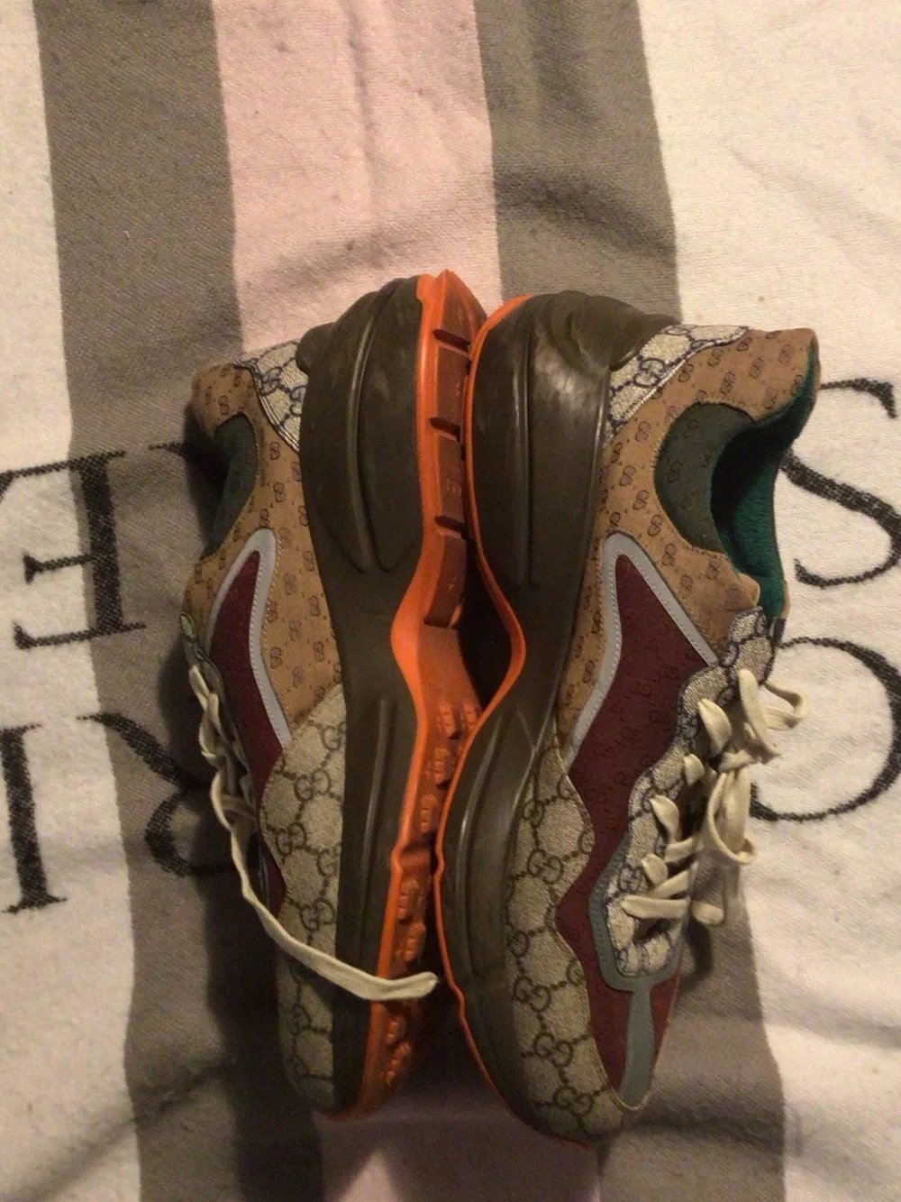 Gucci Burgundy, Beige and Teal Monogram Runner Sneakers